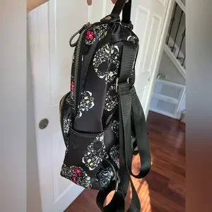 MMS sugar skull black satin colorful print backpack purse diaper bag EUC gold MMS Design Studio | Bags | Mms Sugar Skull Black Satin  main image 4